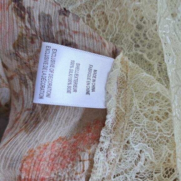 HAUTE HIPPIE Silk Chiffon Floral Print Blouse Lace Inset Sheer Top Size Medium - Picture 6 of 8